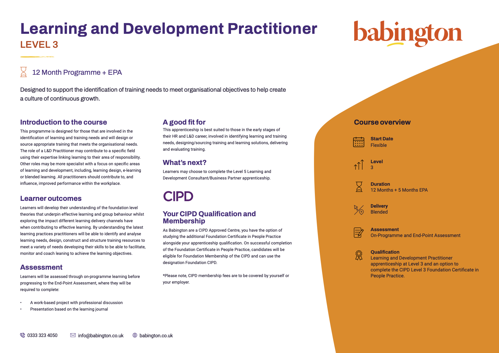 Learning and Development Level 3 Jan 2026
